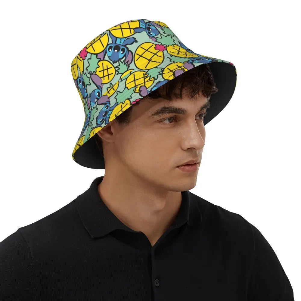 Unisex Kawaii Bucket Hats Funny Stitch Cartoon Accessories Bob Hat For Beach Headwear Lightweight
