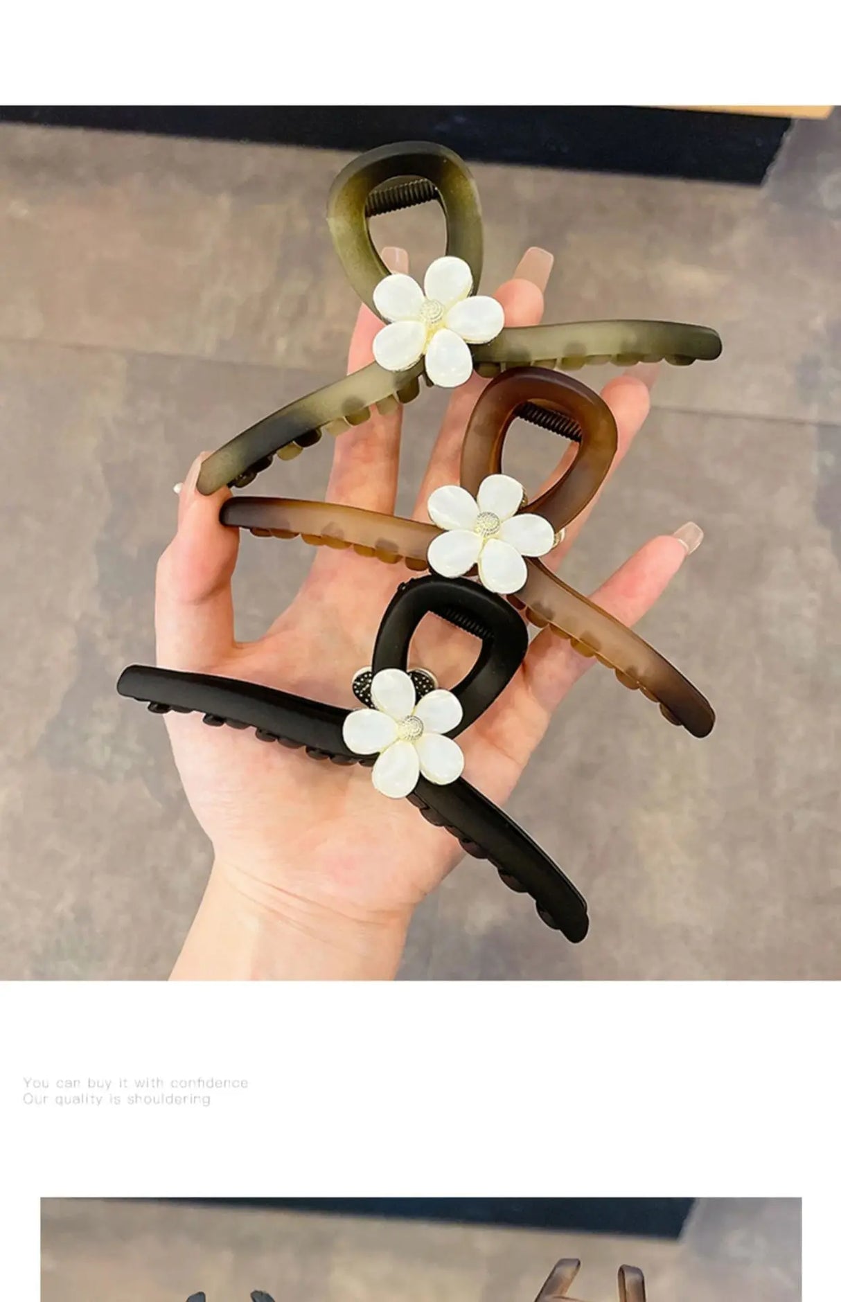Fashion Flower Clamping Clip for Women Large Premium Sense Clip for Headwear Hairpin Temperament Back Spoon Pan Hair Shark Clip