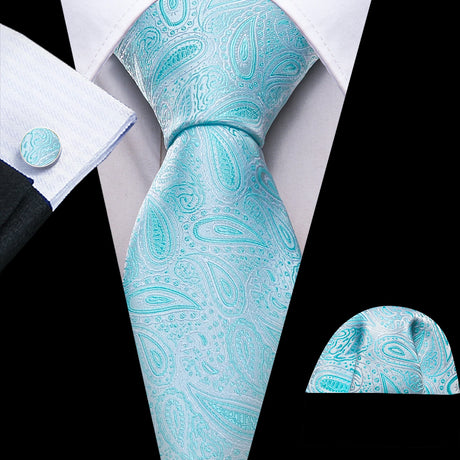 Noverlty Teal Silk Necktie For Men Solid Luxury Brand Suit Pocket Square Cufflinks High Quality Tie Set Wedding Party Barry.Wang