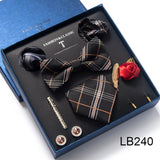 Brand Newest Design Silk Tie Set Handkerchief Pocket Squares Cufflink Bow Tie Clip Necktie Set Bussiness Wedding Suit Gift Box