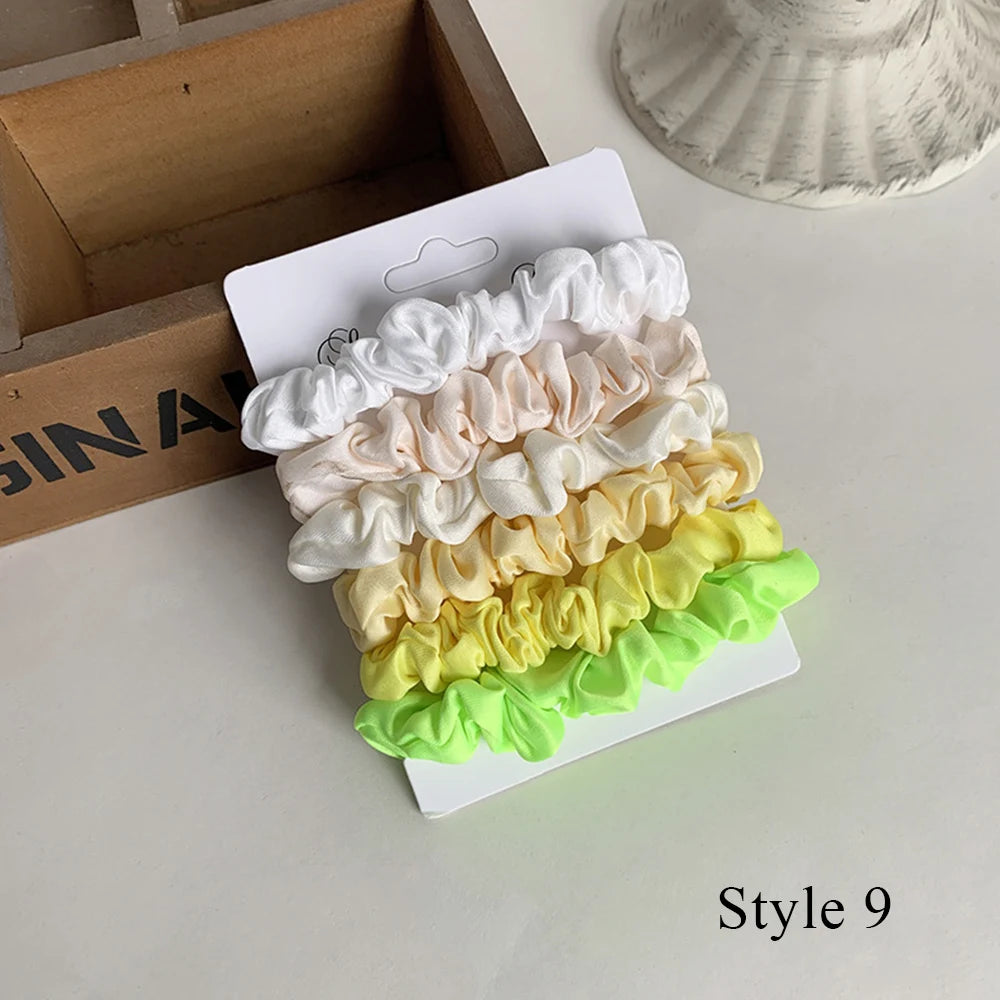 6PCS Colorful Satin Silk Hair tie Elastic Hair Bands hair elastics Women Simple Silky Satin Hair Scrunchies Set Hair Accessories