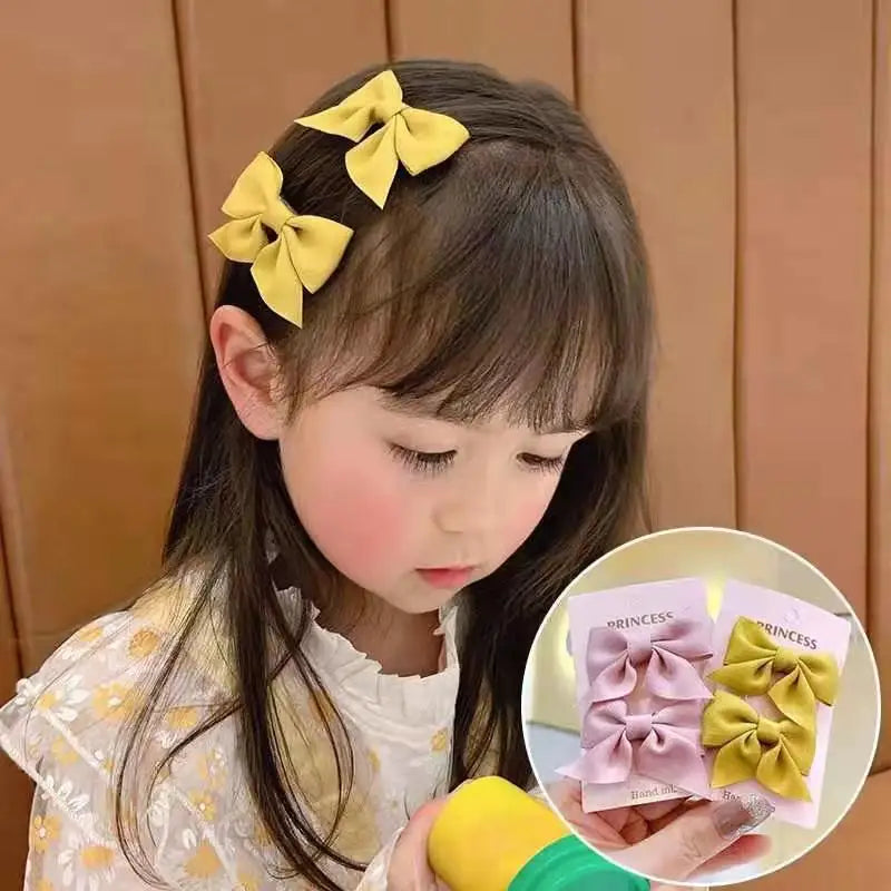 1Pair Cute Girls Hairgrips Hairpins Hair Clips Solid Color Ribbon Bow-knot Handmade Bows Barrettes Hair Accessories