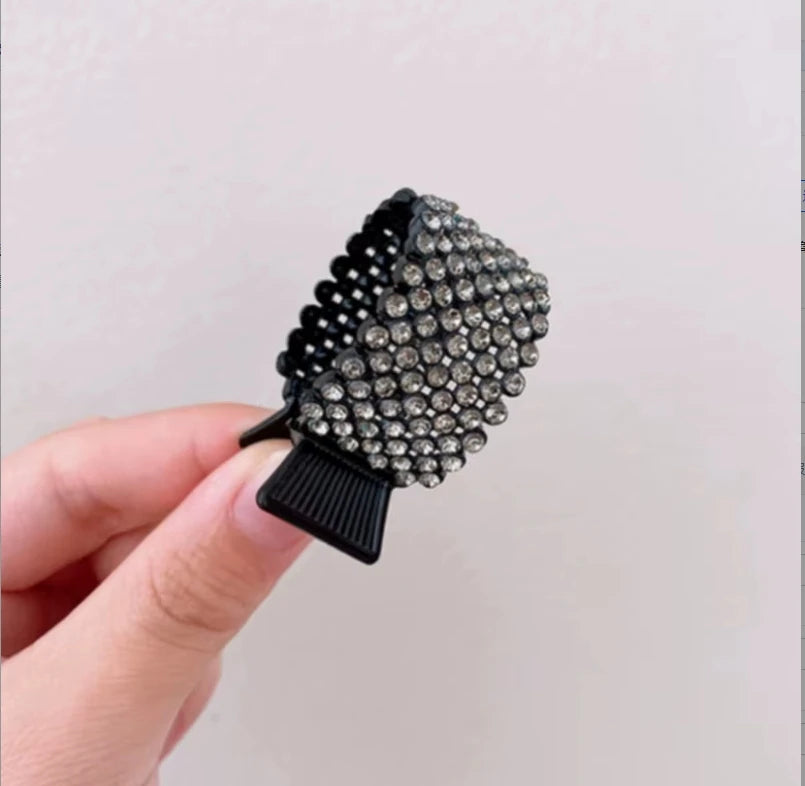 Pince à cheveux tendance en métal avec perles et strass pour femmes et filles, mini support pour queue de cheval haute, pinces à cheveux en cristal, élégante, pour fête