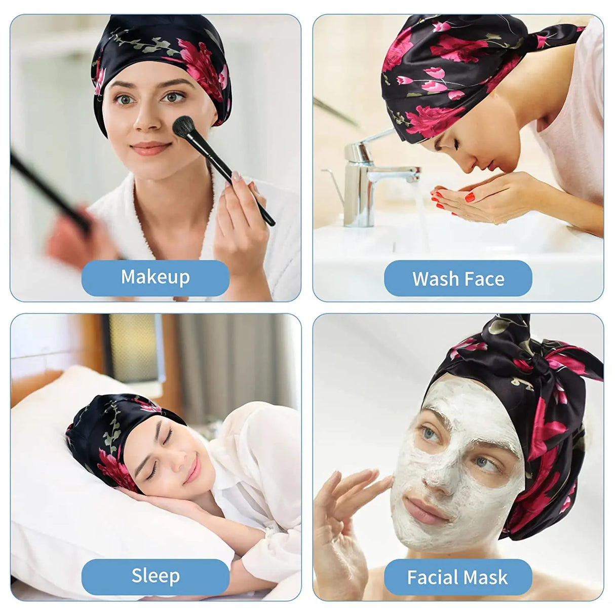 New Women silky satin night sleeping cap head wrap Bowknot Turban Pre Tied Fitted Bandana Chemo cap Nightcap hair loss patients