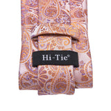 Hi-Tie Designer Orange Silver Paisley Silk Wedding Tie For Men Quality Hanky Cufflink Fashion Nicktie Business Party Dropshiping