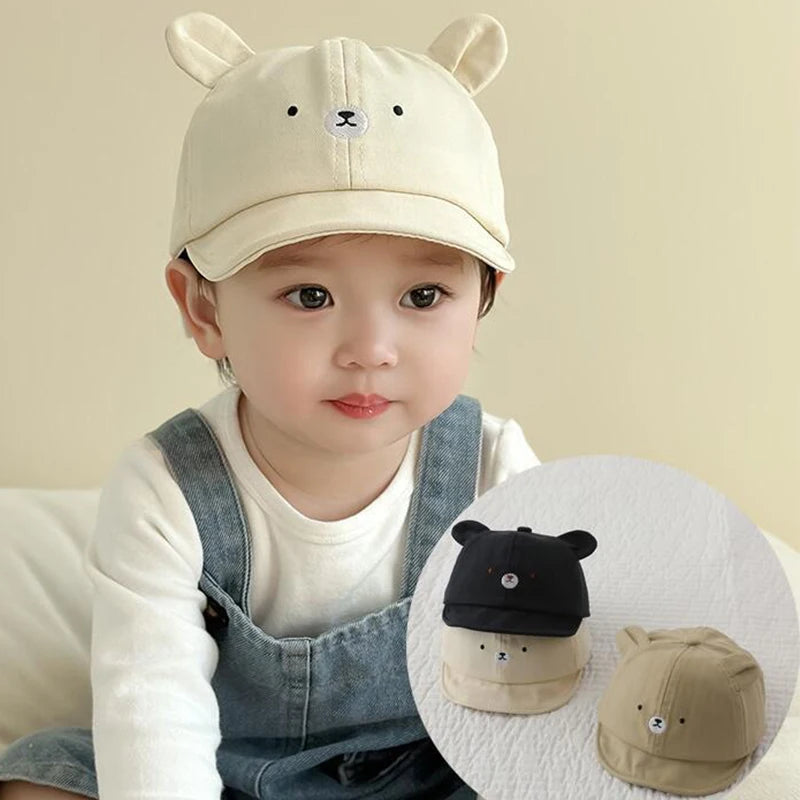Cute Bear Ear Baby Baseball Cap Summer Short Brim Infant Toddler Sun Hat Cartoon Baby Boys Girls Cotton Peaked Caps