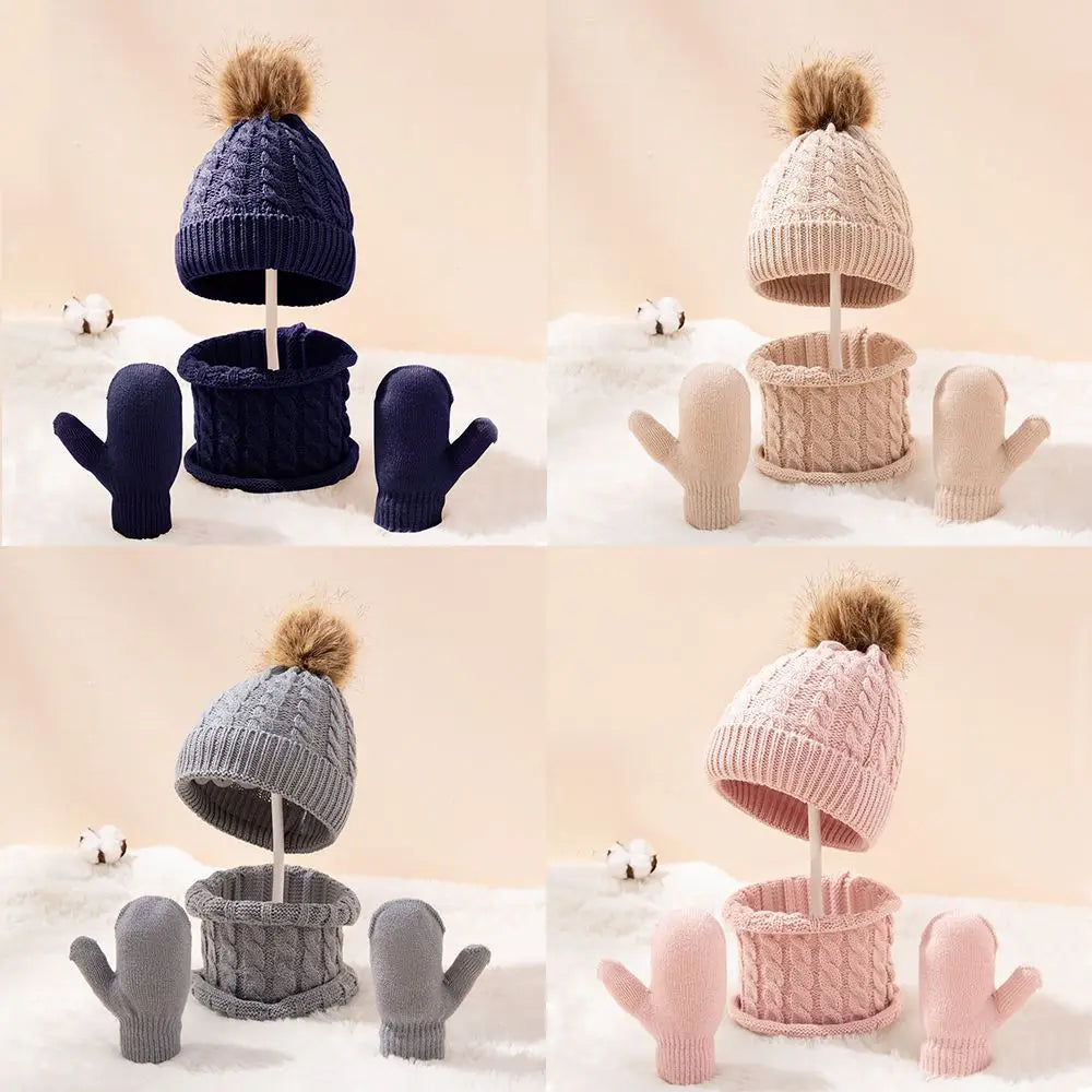 NEW Winter Warm Boys Girls Hat Scarf Gloves Set for Kids 0-3 Years Children