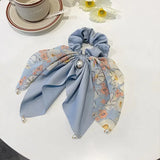 Korean Woman Summer Elegant Pearl Bow Elastics Hair Band Girls Fresh Scrunchies Hair Ties Ladies Ponytail Hold Hair Accessories