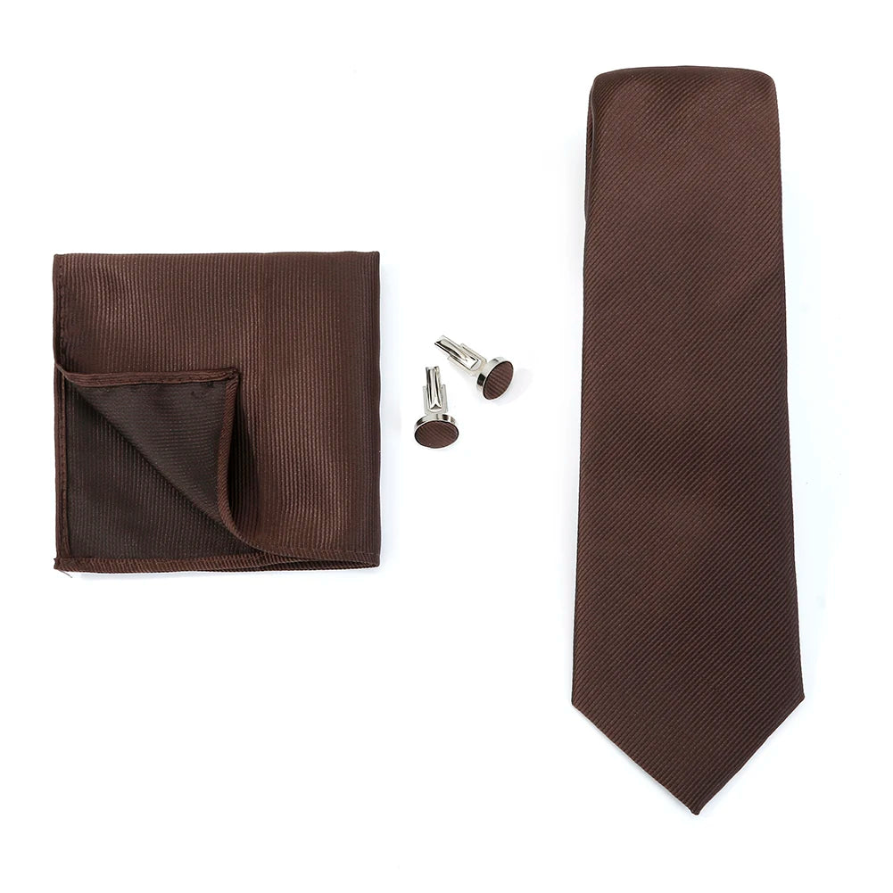 Corbata de marca de moda hecha a mano, sólida, con pañuelo y gemelos, para hombre, corbata, traje, camisa, accesorios de boda, regalos para hombre.