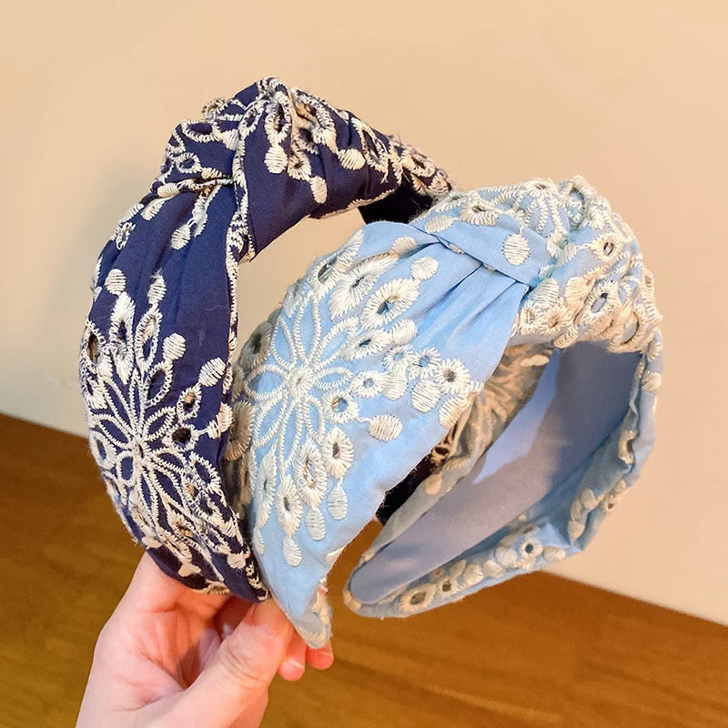 knotted Wide Headbands For Women Girls Headwear Fashion Embroidery Fabric Hairbands Female Hair bands Hoop Hair Accessories