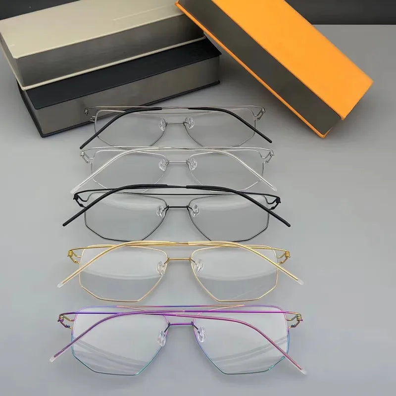 Denmark Brand Titanium Glasses Frame Men Women Double-Beam Square Eyewear Screwless Handmade Eyeglasses Frames Edwin Oclus De
