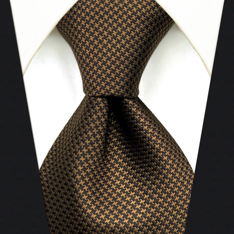 U27 Brown Houndstooth Necktie Set Handmade Wedding Fashion Extra Long Size Classic Ties for Mens Hanky