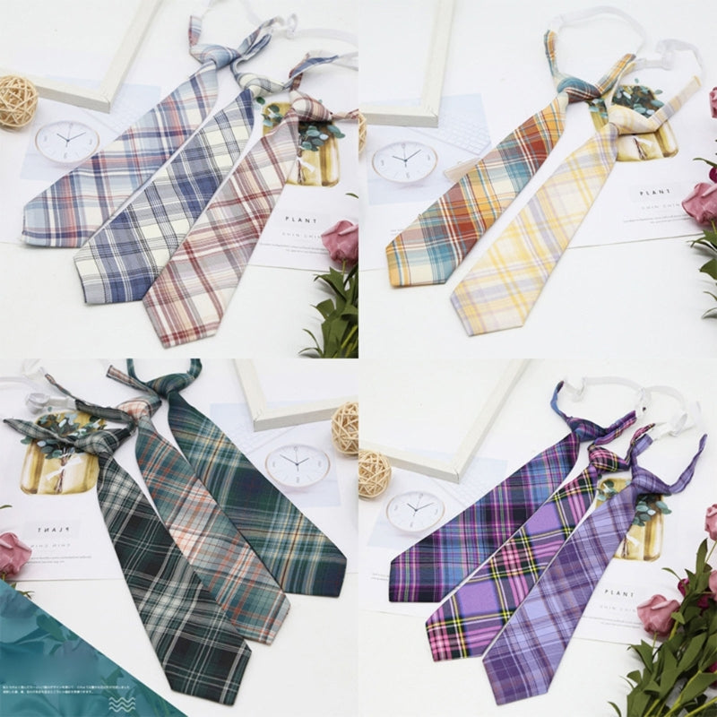 Lazy JK Ties Women Plaid Slim Cute Necktie Plaid Uniform School Student Neckties for Boy Girl Japanese Cosplay Neckwear