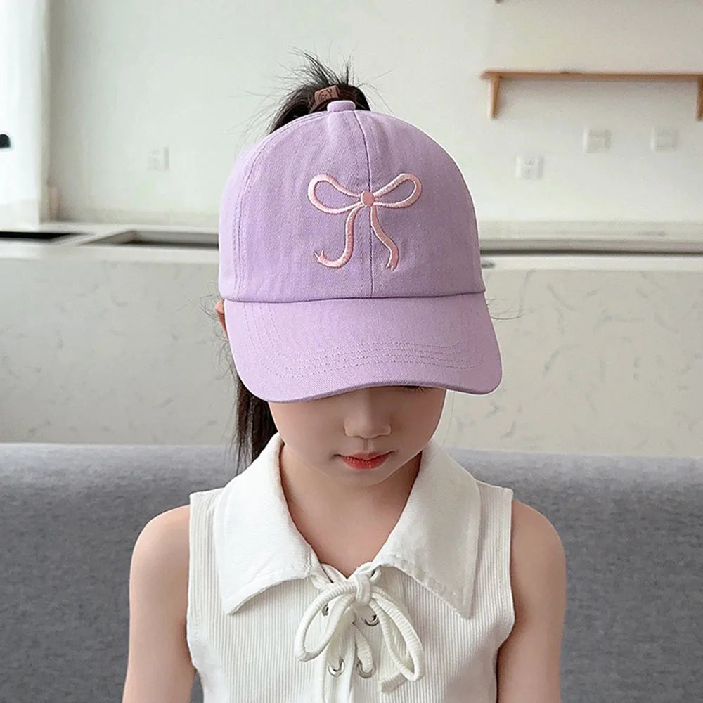 Sweet Bow Baby Girl Baseball Caps Pink White Children Sun Hat High Ponytail Kids Boy Sun Hats Adjustable Outdoor Travel Caps New