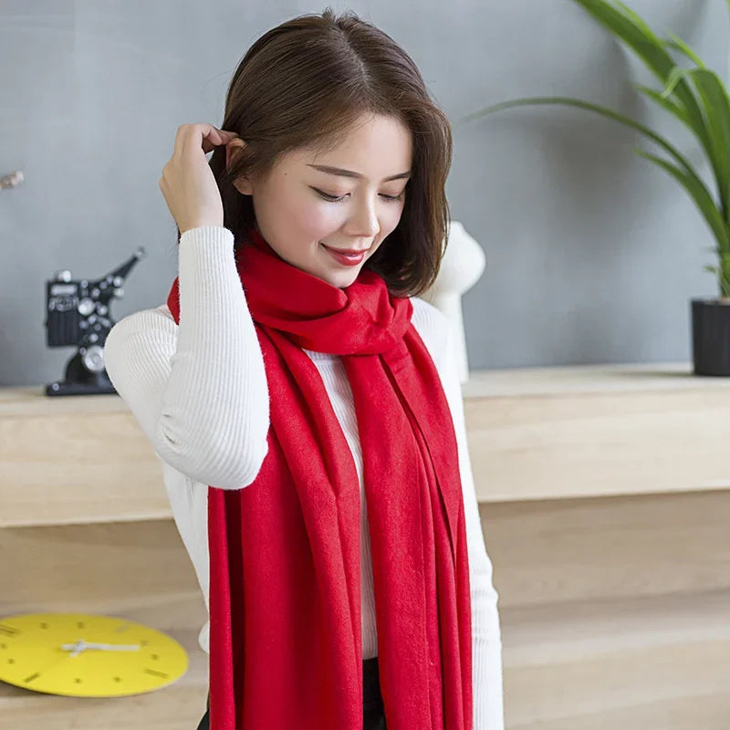 Autumn and winter women's fashion monochrome versatile 70 * 200 bright red imitation cashmere scarf shawl scarf