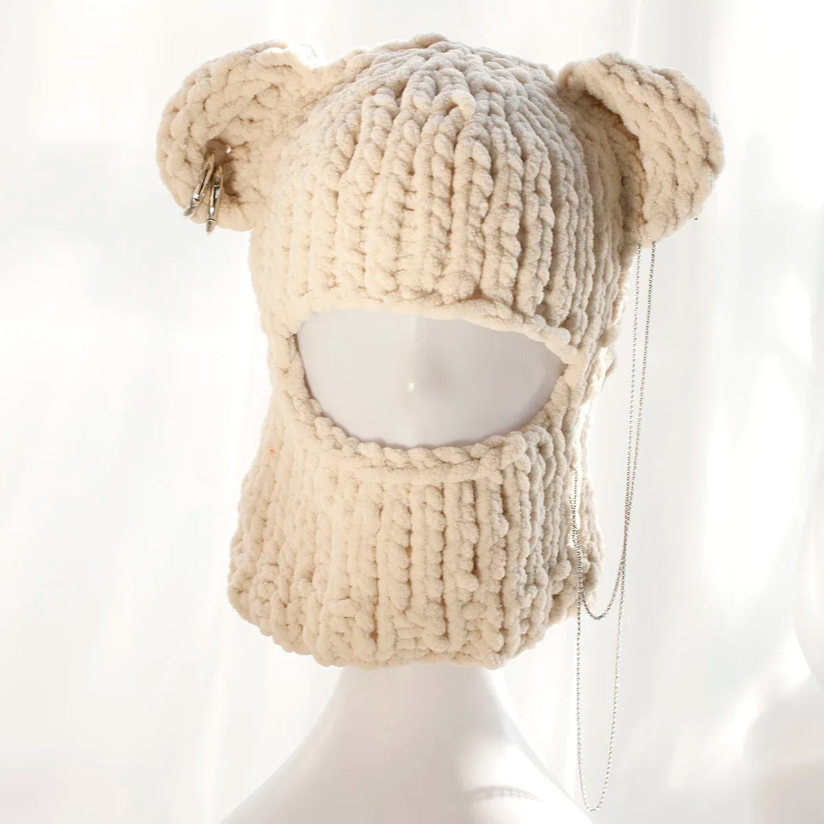 HOT sale 3D Ear Hat Halloween Hat Metal chain hat Handmade crochet hat Knitted hat skiing cap mask hat Winter women hat warm hat