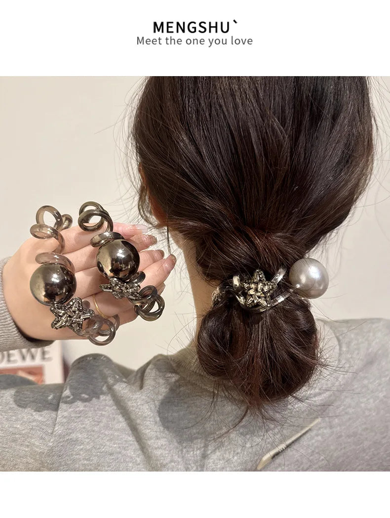 New Telephone Line Elastic Hair Rope Advanced Sense Pearl Hair Rope Hair Loop For Women High Elasticity Head Rope Hair Bands