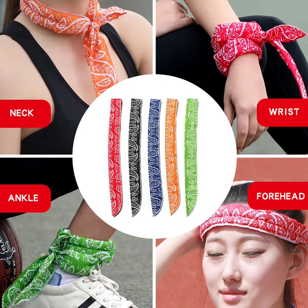 Summer Ice Cooling Scarf Neck Wrap Headband Cooling Bandana Scarf Outdoor Sports Headband Towel Wristband Sun Protection Scarf