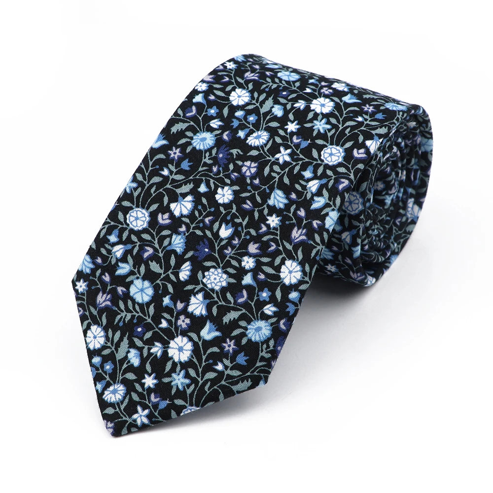 New Chic Floral Tie For Men Women 100% Cotton Beautiful Elegant Flower Necktie White Blue Narrow Skinny Wedding Casual Cravat