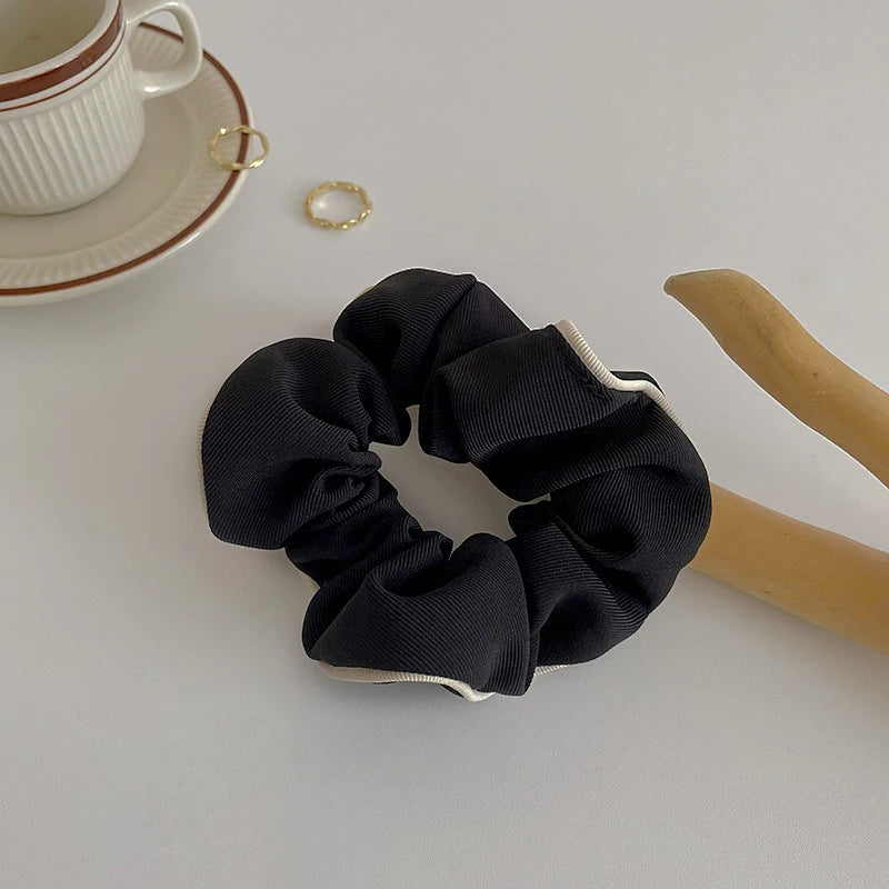 Chouchous pour cheveux coréens noirs avec nœud en soie pour femmes, élégants, élastiques, queue de cheval, accessoires pour cheveux