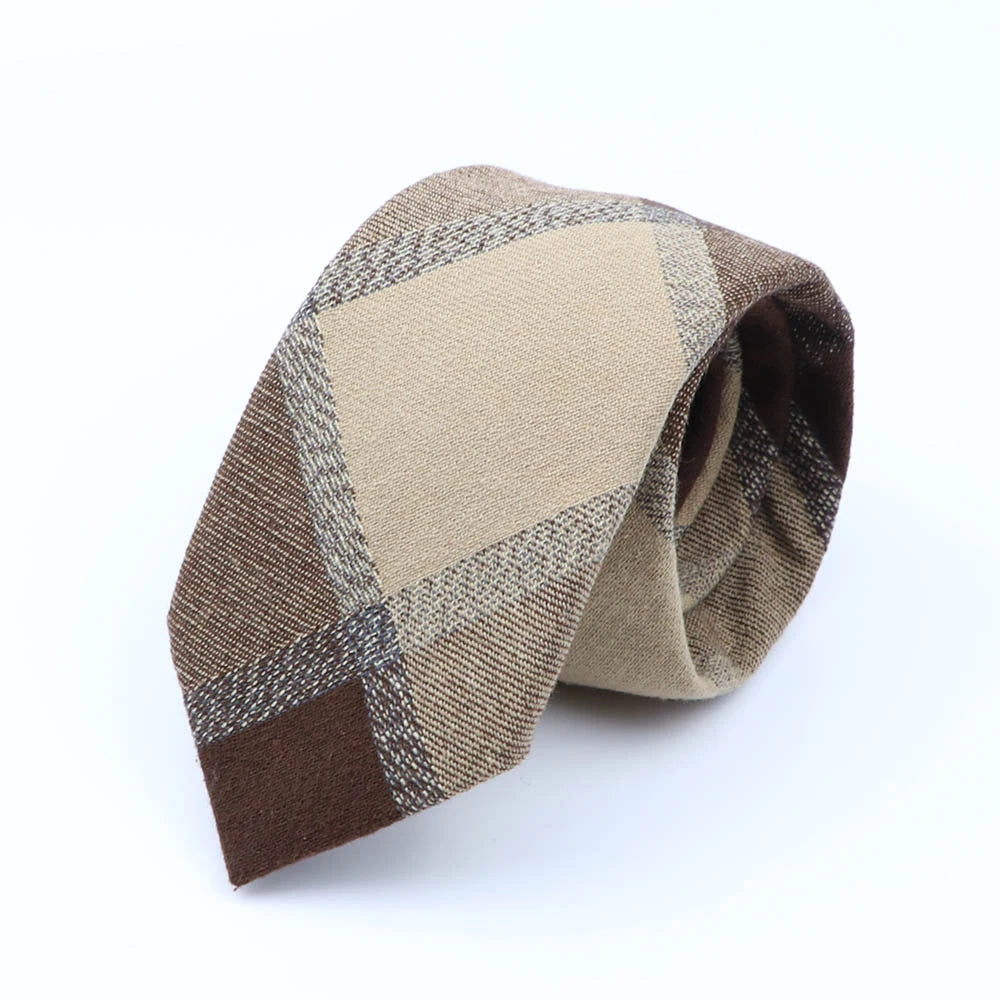 High Quality Mens 7cm Ties Classic Brown Red Striped Plaid Cotton Handmade Necktie Narrow Skinny Cravat Casual Tie Accessories