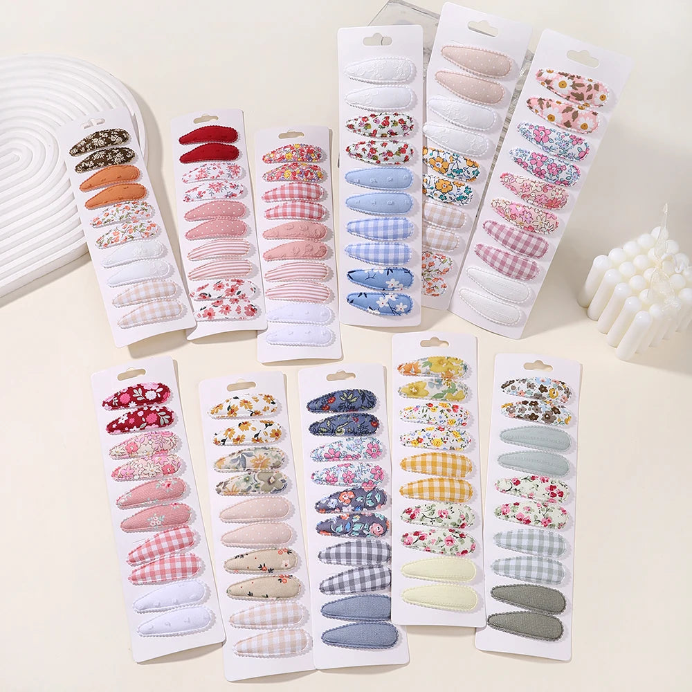 10Pcs/Lot Hair Clip Newborn Print Cotton Alloy Hair Bow Snap Set Fabric Plaid Hairpins Girls Kids Headwear Baby Hair Accessories
