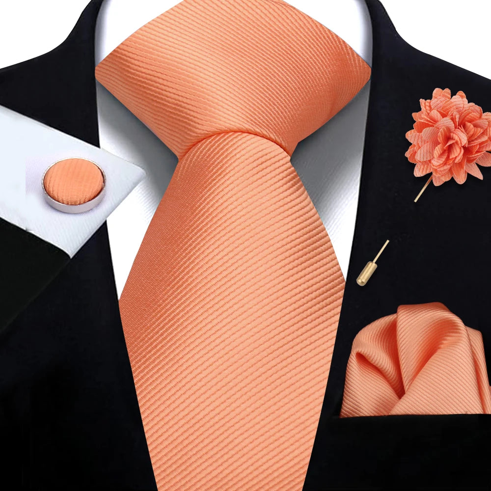 Top Quality Solid color Ties Hanky Cufflinks Brooch Set Elegant Jacquard Necktie For Men Business Wedding In Gift Box Gravatas