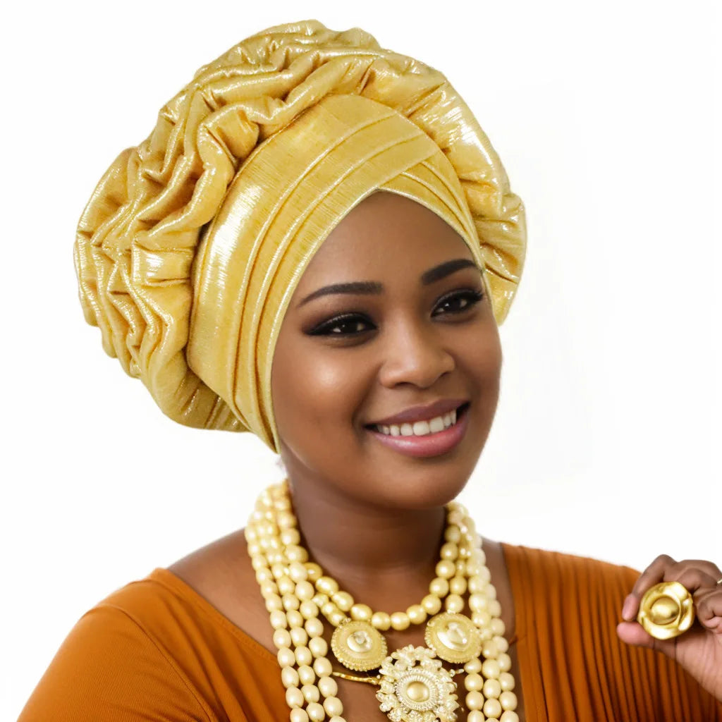 Fashion Women Elastic Ruffle African Turban Cap Lady Head Wraps Nigeria Wedding Auto Gele Headtie Party Headgear Headwear Hat