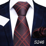 Brand Fashion 8 cm Tie For Men Woven Festive Present Tie Handkerchief Cufflink Set Necktie Shirt Accessories Red Striped