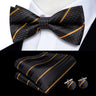 Hi-Tie Striped Black Red Green Silk Mens Bow Tie Hanky Cufflinks Set Pre-tied Butterfly Knot Bowtie for Male Wedding Business