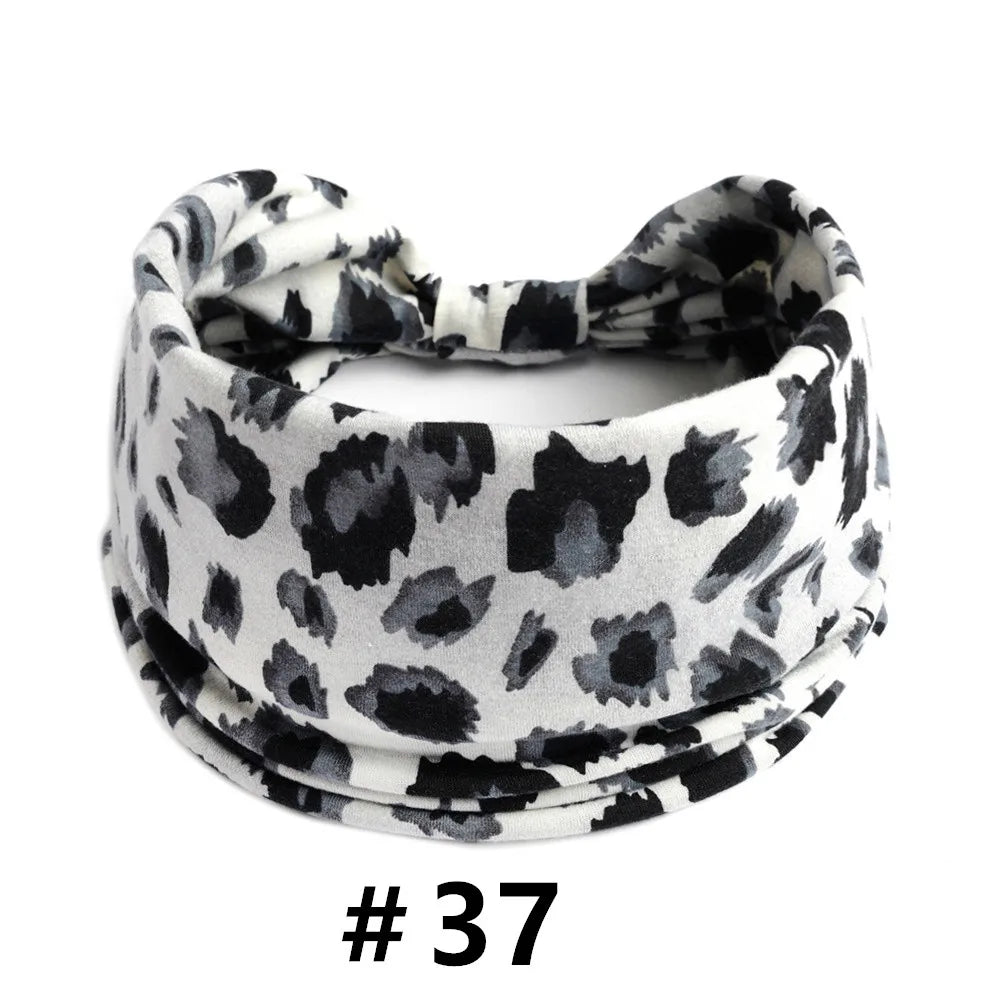Leopard Print Headbands for Women Wide Boho Turban Head Wraps Cotton Knotted Elastic Hairbands Non Slip Workout Hair Accessories
