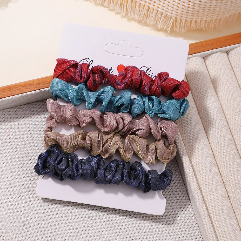 5Pcs/Set Simple Solid Color Elastics Hair Ties for Women Thick Hair Soft No Hurt Hair Ponytail Holder Hair Rope Hair Accessories