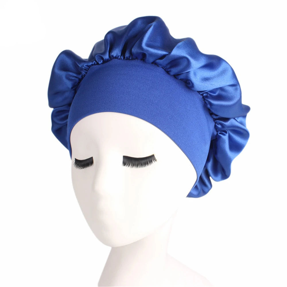 Newly Women's Satin Solid Sleeping Hat Night Hair Care Bonnet Nightcap For Women Men Unisex Cap