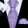 Male Gift Silk Men Tie Set Purple Violet Solid Paisley Striped Wedding Business Tie for Man Necktie Handky Cufflinks Barry.Wang