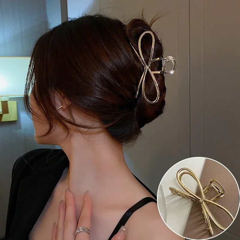 New Punk Geometric Metal Gold Silver Simple Hair Clip Claw for Women Trendy Large Crab Catches Clamp Korea Headwear Accessories