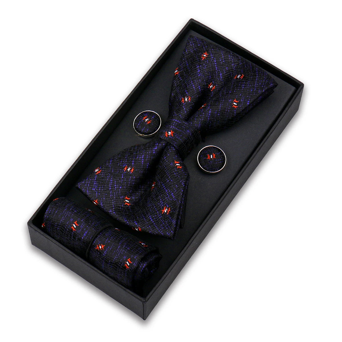 Bowtie Set For Men Gift Box Business Fashion Red Bow Tie Pocket Square Cufflinks Set Bowtie 3pcs For Wedding Hanky Cravatas Neck