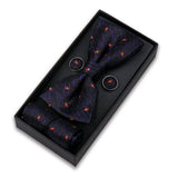 Bowtie Set For Men Gift Box Business Fashion Red Bow Tie Pocket Square Cufflinks Set Bowtie 3pcs For Wedding Hanky Cravatas Neck