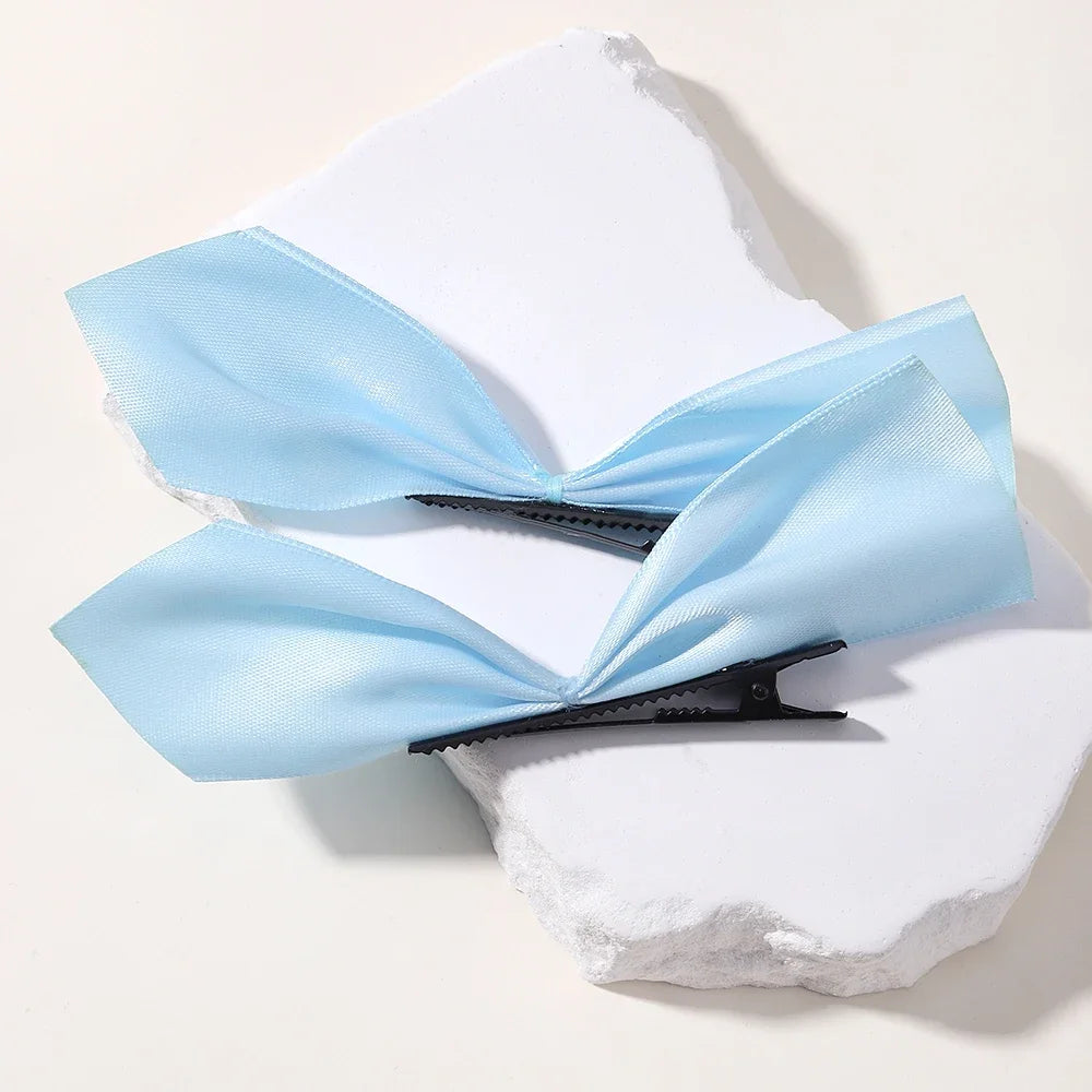 2pcs Black White Ribbon Hair Bows Clips Vintage Bowknot Side Hairpin Cute Girls Barrettes Headdress Hair Accessories for Women