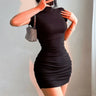 Sexy Tight Half High Collar Pleated Waist Mini Dress Spicy Girls Slim Dresses Bodycon Women Vestidos Cortos Party Mujer Clothing