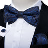 Classic Black Men Bow Ties 100% Silk Bowties Butterfly Pocket Square Cufflinks Set Suit Paisley Gold Pre-Tied Bow Tie DiBanGu