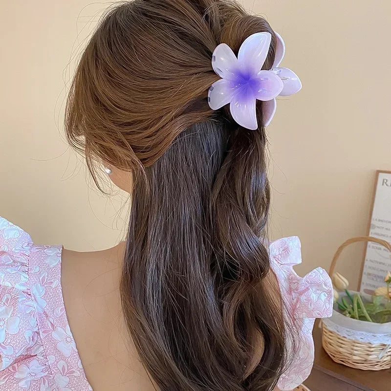 Hot Bohemia Gradient Colorful Acrylic Egg Flowers Hair Claw Clips For Women Beach Forest Style Sweet Headwear New Accessories