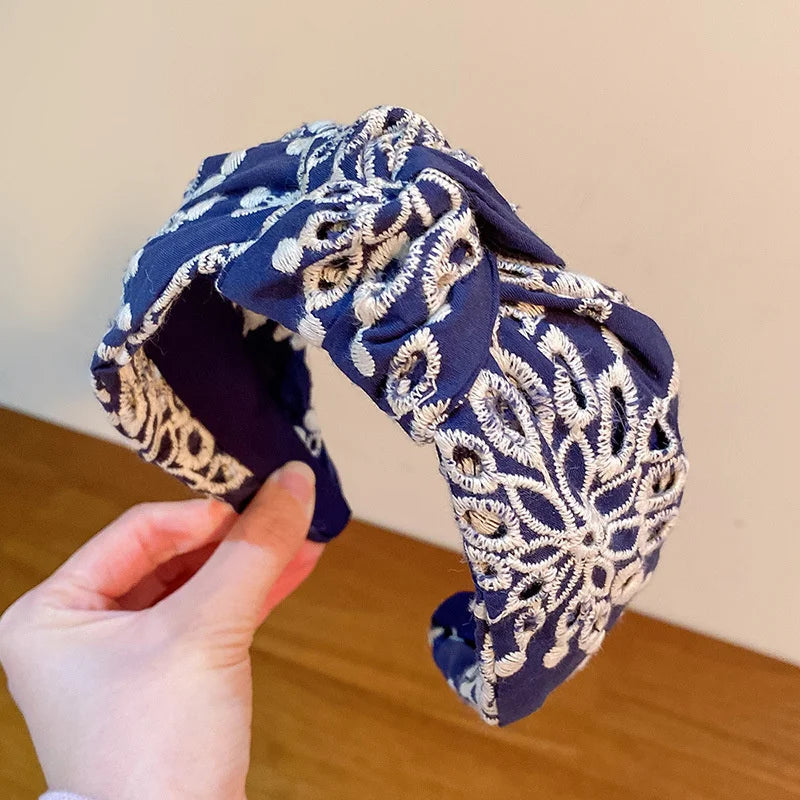 knotted Wide Headbands For Women Girls Headwear Fashion Embroidery Fabric Hairbands Female Hair bands Hoop Hair Accessories