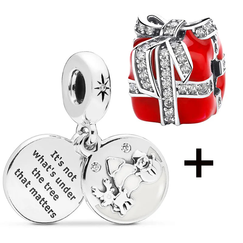 Buipoey 2pcs/lot Christmas Red Cane Gingerbread Man Charm Snowman Santa Beaded Sock Pendant DIY Beacelets jewelry Accessory Gift