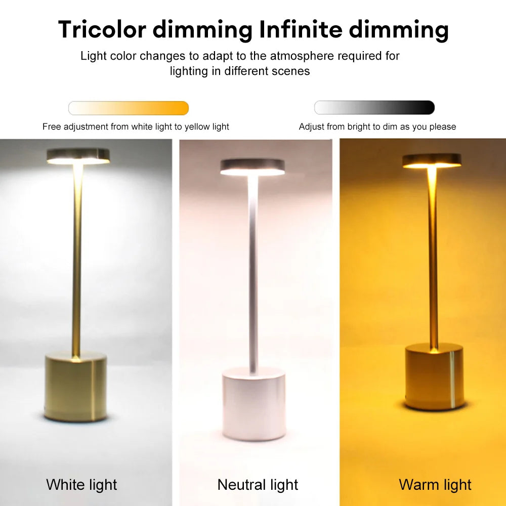 1PC Metal Classic Table Lamp USB Rechargeable Night Light Stepless Dimming Touch 3 Level Bedside Lamp Hotel Bar Decoration