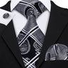 Fashion Mens Ties Set Silk Gray Black Silver White Striped Plaid Solid Paisley Floral Neck Tie Hankderchief Cufflinks Barry·Wang