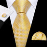 Classic Gold Silk Men Necktie Fashion Stripe High Quality Handkerchief Cufflinks Set Wedding Male Ties Business Party Barry.Wang