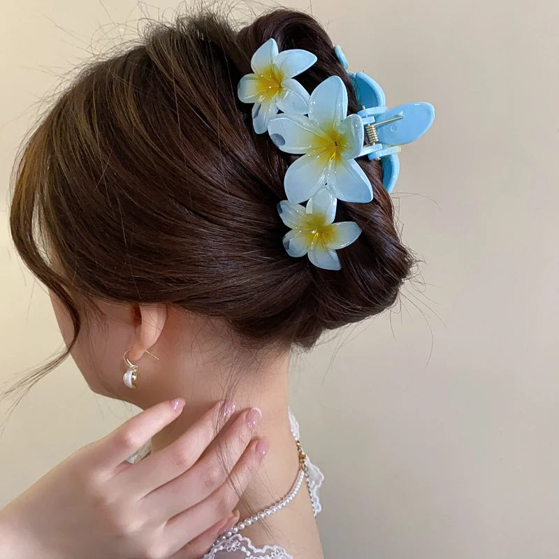 Dopamine Sunflower Shark Clip Sweet Gradient Flower Grab Clip Ponytail Braid Hair Clip for Girls Beach Vacation Hairstyles