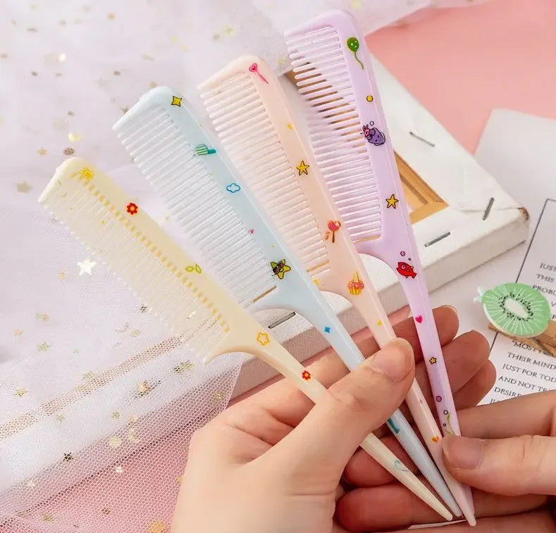 2pcs Kids Hair Combs Set Cartoon Animals Children Hairdressing Comb with Pointed Tail Girls Portable Anti-Static Plastic Comb