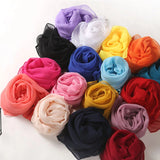 Women Foulard Solid Color Chiffon Georgette Scarf Bandana Elegant Long Shawl Hijab Summer Sun Protection Beach Scarf