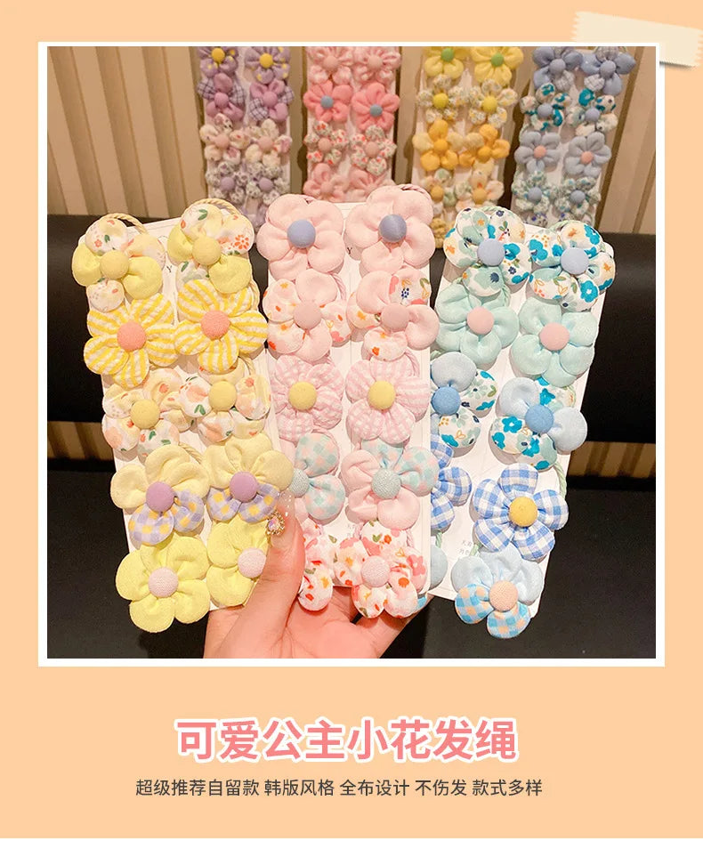 10 Pcs/Set New Baby Girl Cute Colors Flower Hair Bands Ponytail Holder Chilren Soft Scrunchies Rubber Kids Hair Accessories